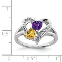 Dijamantni prsten izrađen je od čistog srebra s ametistom i citrinom. Težina dragulja-0,81 karata