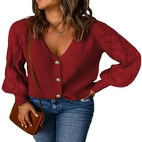 Ženski kardigan s dugim rukavima s dijamantnim pletenim gumbima, džemper s izrezom u obliku heklanja u obliku