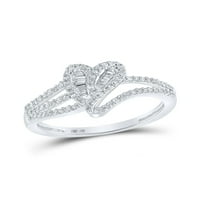 10KT bijelo zlato žensko baguette dijamantni srčani prsten cttw