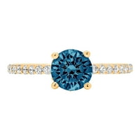 1. dijamant okruglog reza s prirodnim londonskim plavim topazom od žutog zlata od 14 karata s umetcima prsten