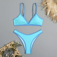 Komplet bikinija Bez rukava u kontrastnoj boji s podstavljenim grudnjakom bez donje žice-savršen za plažu i kupanje