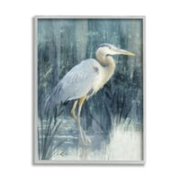 Stupell Egret River Reeds priroda trave životinje i insekti slikaju siva uokvirena umjetnička print zidna umjetnost