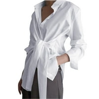 Bluze za žene, elegantne casual modne ženske jednobojne košulje dugih rukava, udobne prozračne košulje s izrezom