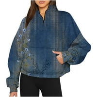 Rewenti žene bez kapuljača novih čvrstih boja s kapuljačom labavi džemper dugih rukava plavi 4