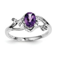Dijamantni i ametistički ovalni prsten od čistog srebra presvučen rodijem. Težina dragulja-0,66 karata