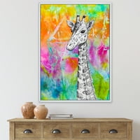 Jednobojni crtež žirafe na svijetloj dugalnoj uokvirenoj slikar s slikanjem platna art print