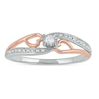 Imperial 10k ružičasto zlato + sterling srebro 1 10ct dijamantski blizanac za krajnji prsten za srce