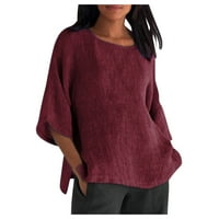 HONEELADYY Cleaces ispod 5 $ jesenji ljetni vrhovi za žene casual pamučna lanena košulja Čvrsta boja bluze rukava