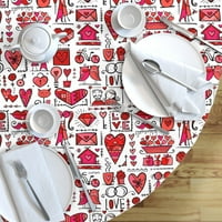 Pamučni satenski stolnjak, okrugli 70 - Valentinovo, srce, Ljubav, Romantični kič print, Posteljina Po mjeri iz