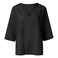 qazqa ljeto ženski rukav posada vrat labavi vrhovi majice casual pamučna lanena tunika bluza crna xxxl