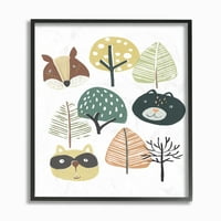 Šumske životinje, lica drveća, crtani obiteljski dizajn, uokvirena zidna umjetnost June Erike Vess
