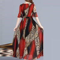 ženska modna ljetna haljina s izrezom do koljena u obliku slova u i kratkim rukavima s leopard printom