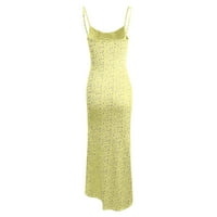 Seksi haljine za žene, Obična ljetna haljina za plažu srednje duljine s elastičnim strukom, bez rukava, Žuta;