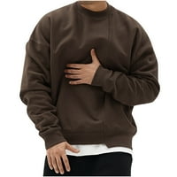 Muška jednobojna majica s krpicama, ugrađeni pulover s okruglim vratom s dugim rukavima, ležerna prozračna široka