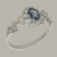 Ženski jubilarni prsten od srebra izrađen u Velikoj Britaniji s prirodnim safirom i kultiviranim biserima - opcije