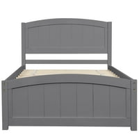 Drveni krevet na platformi s uzglavljem, podnožjem i drvenom letvicom, siva