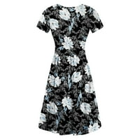 Očišćenja Ljetne haljine za žene kratke ležerne tiskane kratke rukave A-line V-izreza White s