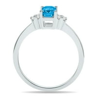 Ženski plavi topaz i dijamantski kraljevski prsten u 10k bijelom zlatu