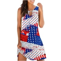 Usmixi ljetne haljine za žene casual USA zastave tisak neovisnosti Dan rukava bez rukava, okrugli vrat, mini haljine