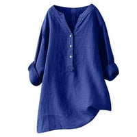Modni vrhovi za ženske ljetne košulje u obliku donjeg dijela i labavi gumbi od pamuka i lana, bluza od tunike