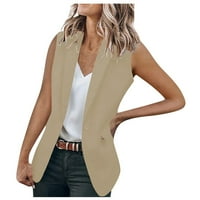 Ženski kaput jednobojni kardigan s otvorenim prednjim džepom krojeno odijelo košulja bez rukava bež jakna 2-inčni