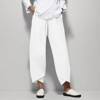 Ženske hlače u donjem rublju, široke hlače za žene, pamučne casual domaće ženske lanene hlače u bijeloj boji 4
