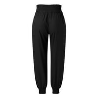 Ženske hlače Ženske elastične u struku s vezicom jednobojne udobne pamučne i lanene hlače s džepovima u crnoj