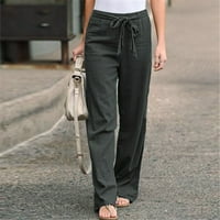 Hlače za žene trendovi ženske jednobojne lanene pojaseve ravne Ležerne duge hlače hlače u sivoj boji