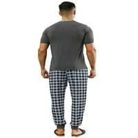 Kompleti pidžame s kariranim printom, raznobojni muški Kompleti za slobodno vrijeme kratkih rukava, set Pidžame