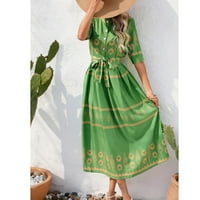 Haljine za žene Svečana ljetna haljina A kroja srednje duljine a-linije s printom rukava u zelenoj boji a-linije