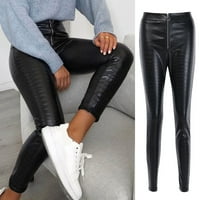 ženske Ležerne hlače u donjem dijelu-Ležerne hlače s visokim usponom, pripijene ženske crne Tajice s patentnim