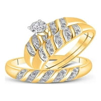 14-karatni nakit od žutog zlata, njegov i njezin, s okruglim dijamantom, odgovarajućim vjenčanim prstenom za vjenčane