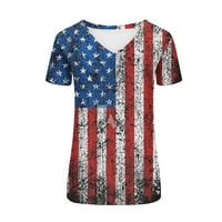Ženski ljetni topovi, vrhovi za Dan neovisnosti, majica s kratkim rukavima s kratkim rukavima u obliku slova u,