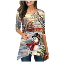 Majice za žene, elegantne božićne blagdanske majice dugih rukava, Majice za božićno drvce, Djed Mraz, majica s