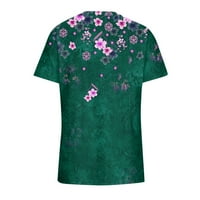Ženske ljetne majice s okruglim vratom bluza s cvjetnim printom Ležerne Ženske košulje kratkih rukava fluorescentno