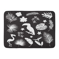 Zelena plaža crni list tropske siluete s lišćem cvijeća i tukan i Flamingo šareni tepih za kupanje s palmama 23,6
