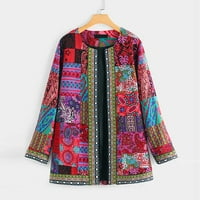 Ženski kardigan U donjem rublju Ženski vintage etnički stil cvjetni Print Dugi rukav pamučna jakna Plus size kaput