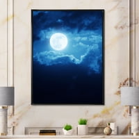 DesignArt 'Noć punog mjeseca u oblačnom nebu III' nautička i obalna uokvirena platna zidna umjetnička tiska