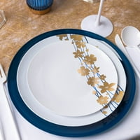 6-inčni okrugli bijeli Plastični tanjuri s plavim i zlatnim uzorkom vinove loze-jednokratni porculanski tanjuri