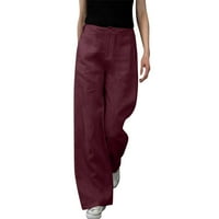 Ženske hlače u donjem rublju, ženske lanene hlače visokog struka, široke Ležerne hlače široke duljine s džepovima,