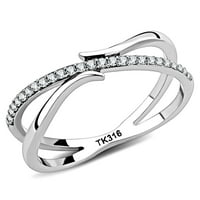 Ženski srebrni prstenovi polirani prsten od nehrđajućeg čelika s kubičnim cirkonijem razreda, prozirna boja, 9155