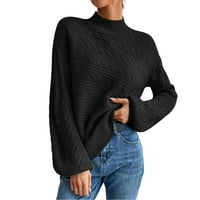 Džemperi za žene, modni džemper, pulover s visokim vratom, pleteni džemper s dugim rukavima, vrhovi u crnoj boji