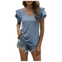 Ženske majice, Ženska bluza kratkih rukava, ležerna jednobojna modna ljetna bluza u obliku slova u mornarsko plavoj