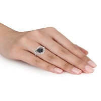 Carat T.W. Crno -bijeli dijamant srebrni halo prsten od srebrnog srca